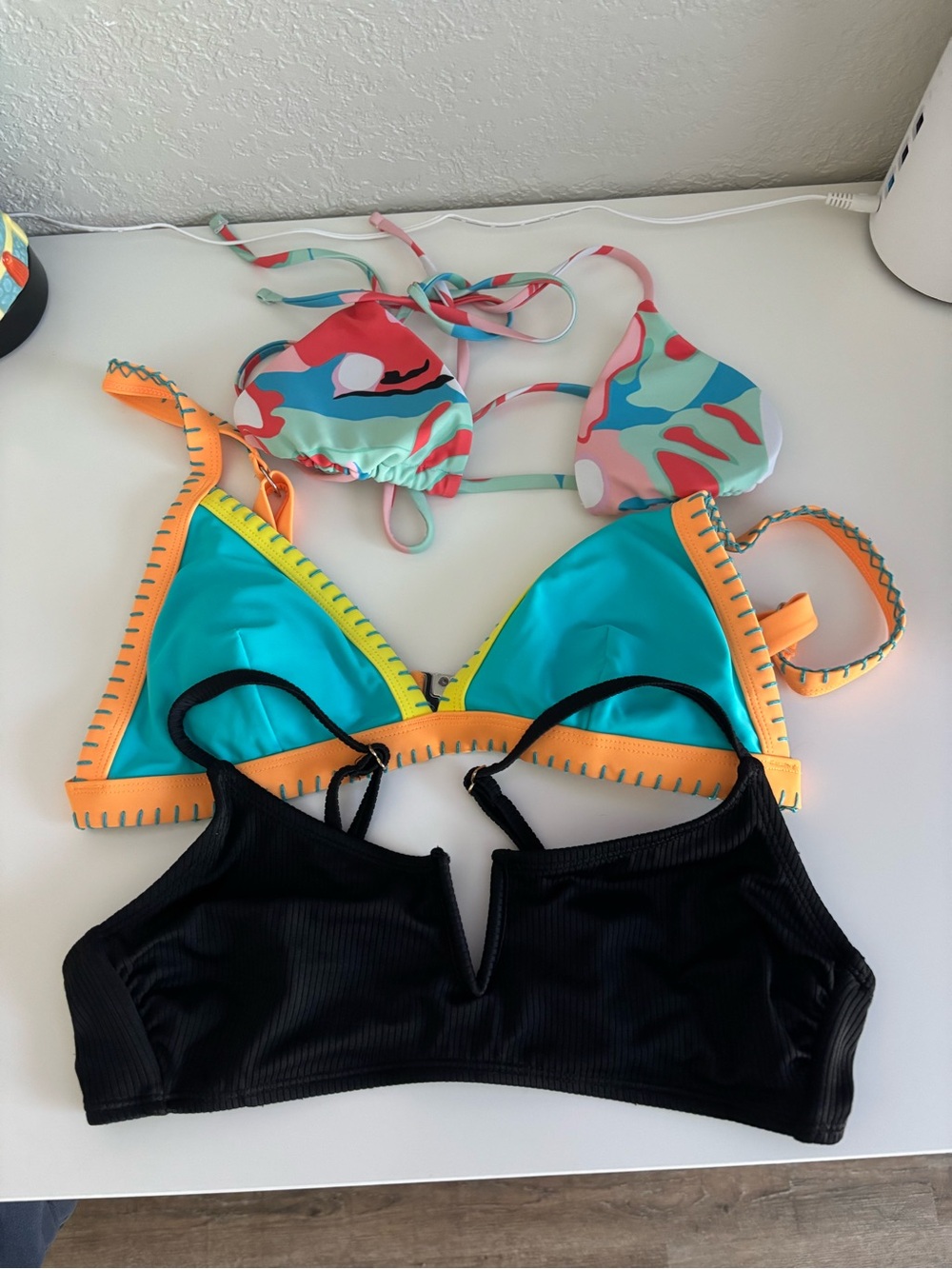 Xhilaration Teal & Black & Multicolor Women’s Bikini Tops